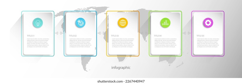 Proceso de línea delgada de infografía empresarial con diseño de plantilla cuadrada con iconos y 5 opciones o pasos. Ilustración vectorial. vector de diseño de papel.