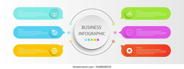 Proceso de línea delgada de infografía empresarial con diseño de plantilla cuadrada con iconos y 6 opciones o pasos. Ilustración vectorial. vector de diseño de papel.