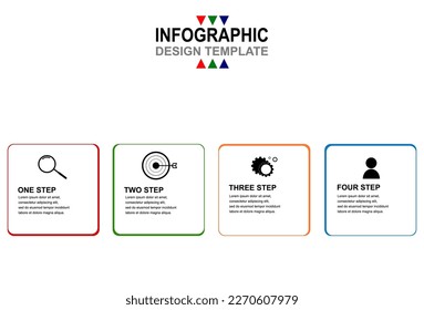 Business infographic thin line process with square template design with icons and 4 options or steps. Vector illustration.