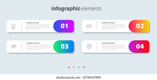 Business infographic thin line process with square template design with different color icons and 4 options or steps. Vector illustration.
