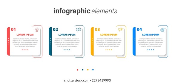 Business infographic thin line process with square template design with different color icons and 4 options or steps. Vector illustration.
