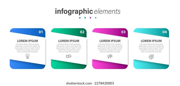 Business infographic thin line process with square template design with different color icons and 4 options or steps. Vector illustration.
