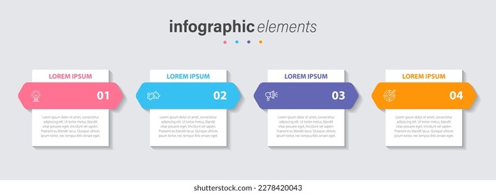Business infographic thin line process with square template design with different color icons and 4 options or steps. Vector illustration.
