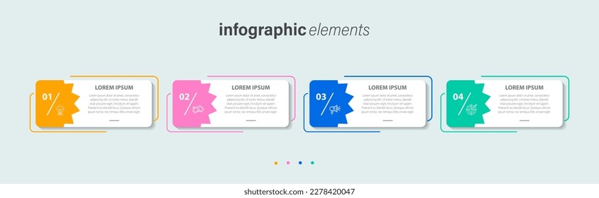 Business infographic thin line process with square template design with different color icons and 4 options or steps. Vector illustration.

