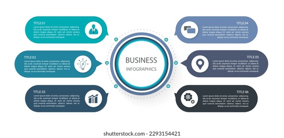 Business infographic thin line process with square template design with icons and 6 options or steps. Vector illustration. paper design vector.