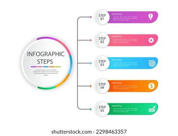 Business infographic thin line process with square template. Vector illustration. Timeline processes with 5 options, steps or parts. Infographic for Business vector.