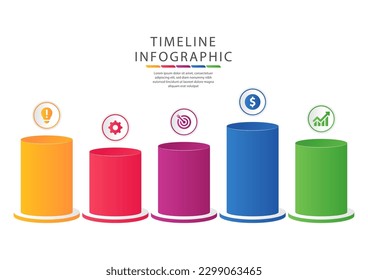Geschäftsinfographischer Dünnschichtprozess mit quadratischer Vorlage. Vektorgrafik. Zeitabläufe mit 5 Optionen, Schritten oder Teilen. Infografik für Business Vektor.
