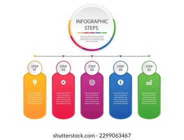 Business infographic thin line process with square template. Vector illustration. Timeline processes with 5 options, steps or parts. Infographic for Business vector.
