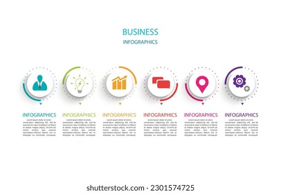 Proceso de línea delgada de infografía empresarial con diseño de plantilla cuadrada con iconos y 6 opciones o pasos. Ilustración vectorial. vector de diseño de papel.