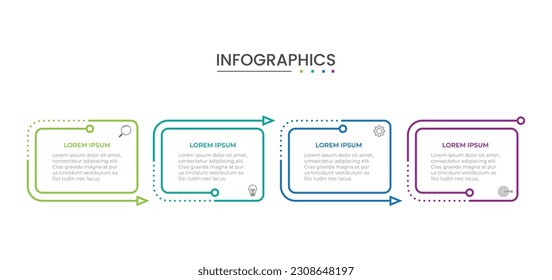 Business infographic thin line process with square template design with icons and 4 options or steps. Vector illustration.