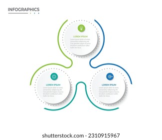 Proceso de línea delgada de infografía empresarial con diseño de plantilla de círculo con iconos y 3 opciones o pasos.