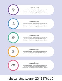 Business infographic thin line process with square template design with icons and 5 options or steps. Vector illustration. Presentation business infographic template with 5 options. Vector illustratio