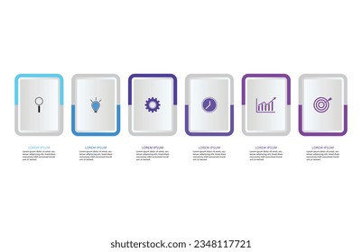 Proceso de línea delgada de infografía empresarial con diseño de plantilla cuadrada. Procesos de línea de tiempo con 6 opciones, pasos o partes.