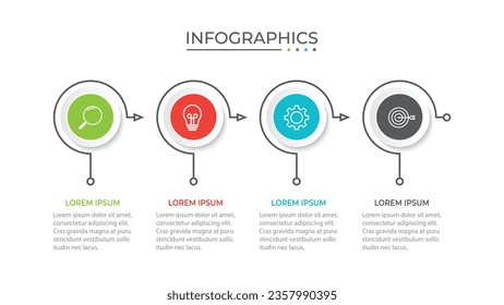 Business infographic thin line process with circle template design with icons and 4 options or steps.
