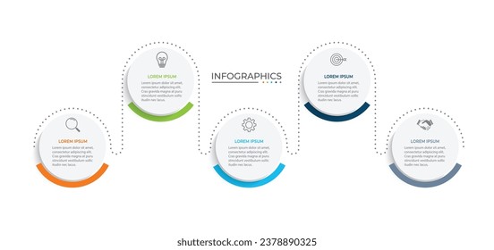 Business infographic thin line process with circle template design with icons and 5 options or steps.