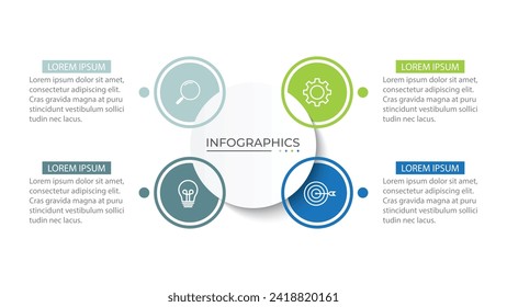 Proceso de línea delgada de infografía empresarial con diseño de plantilla de círculo con iconos y 4 opciones o pasos.