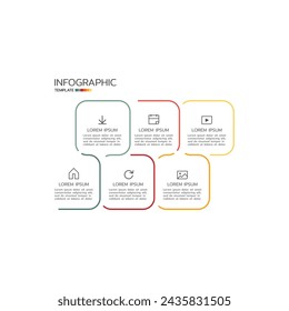 Proceso de línea delgada de infografía de negocios con diseño de plantilla cuadrada con iconos y 6 opciones o pasos. Ilustración vectorial.