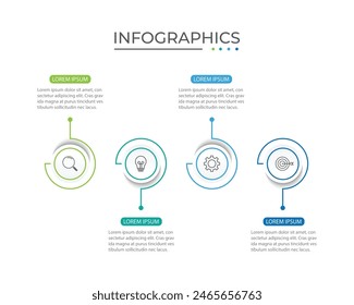 Business infographic thin line process with circle template design with icons and 4 options or steps.