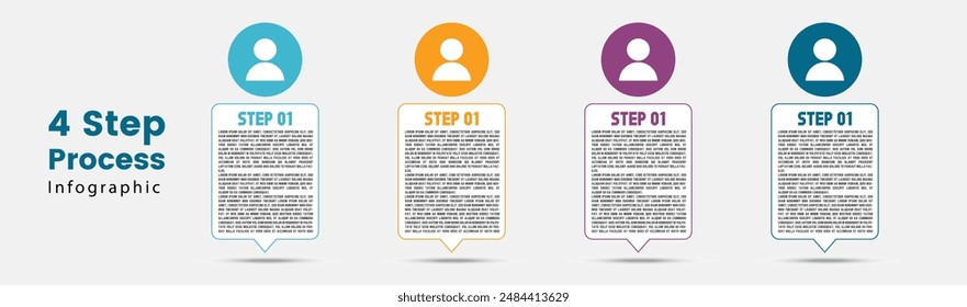 Business infographic thin line process with square template design with icons and 4 options or steps. Vector illustration.