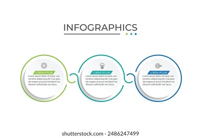 Business infographic thin line process with circle template design with icons and 3 options or steps.