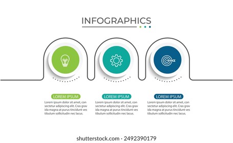 Business infographic thin line process with circle template design with icons and 3 options or steps.