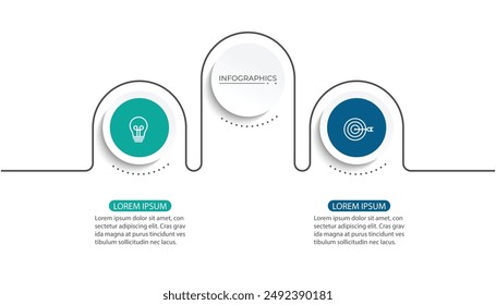 Business infographic thin line process with circle template design with icons and 2 options or steps.