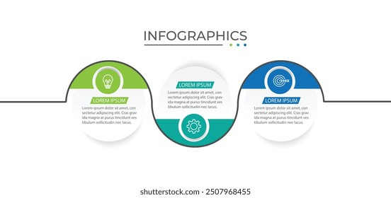 Proceso delgado de la línea de la infografía del negocio con el diseño de la Plantilla del círculo con los iconos y 3 opciones