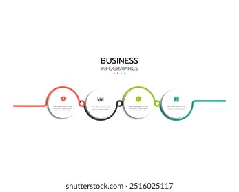 Business infographic thin line process with square template. Vector illustration. Timeline processes with 4 options, steps or parts and marketing icons.