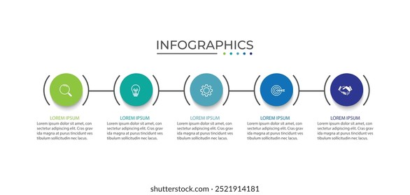 Business infographic thin line process with circle template design with icons and 5 options or steps.