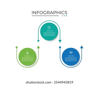 Business infographic thin line process with circle template design with icons and 3 options or steps.