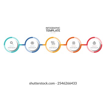 Processo de linha fina de infográfico de negócios com modelo quadrado. Ilustração vetorial. Cronograma processos com 5 opções, etapas ou partes.
