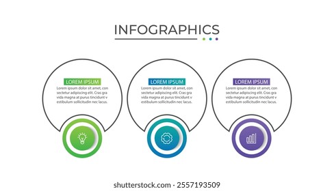 Business infographic thin line process with circle template design with icons and 3 options or steps.