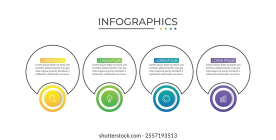 Business infographic thin line process with circle template design with icons and 4 options or steps.