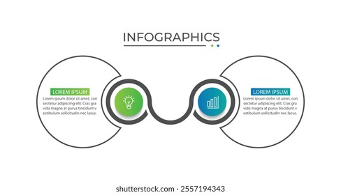 Business infographic thin line process with circle template design with icons and 2 options or steps.