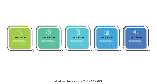 Business infographic thin line process with square template design with icons and 5 options or steps. Vector illustration.