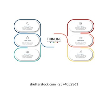 Business infographic thin line process with round template design with icons and 6 options or steps. Vector illustration.