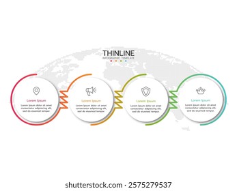 Business infographic thin line process with round template design with icons and 4 options or steps. Vector illustration.