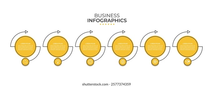 Business infographic thin line process with circle template design with icons and 6 options or steps.