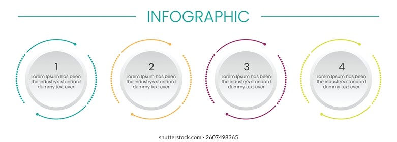 Business infographic thin line process with circle template design with icons and 4 options or steps. Vector illustration.