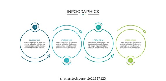 Business infographic thin line process with circle template design with icons and 4 options or steps.