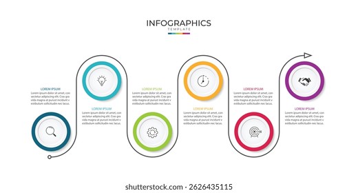Business infographic thin line process with circle template design with icons and 6 options or steps.
