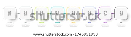 Business infographic thin line process with square template design with icons and 8 options or steps. Vector illustration.