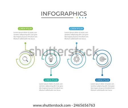 Business infographic thin line process with circle template design with icons and 4 options or steps.