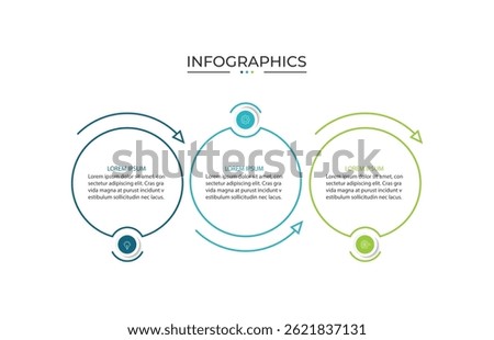 Business infographic thin line process with circle template design with icons and 3 options or steps.
