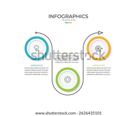 Business infographic thin line process with circle template design with icons and 3 options or steps.