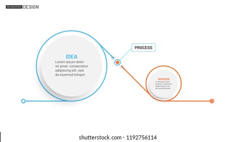 Business infographic thin line template process. Timeline with 2 options, circles, workflow diagram, presentation. Vector illustration.