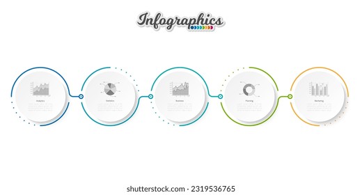 Plantilla de línea delgada de infografía empresarial. Concepto de línea de tiempo con 5 opciones, partes, pasos o procesos.  Ilustración vectorial.