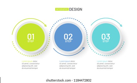 Business infographic. Timeline with 3 steps or options, circles. Can be used for workflow layout, diagram, report, web design and presentation.Vector linear element.