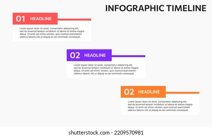 Business infographic timeline with 3 steps option. Business infographic template. Presentation infographics template with timeline process. Infographic timeline process.