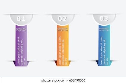 Business infographic timeline with 3 steps and round labels. Vector abstract infographics with data visualization. Can be used for workflow layout, diagram, business presentation, banner, web design